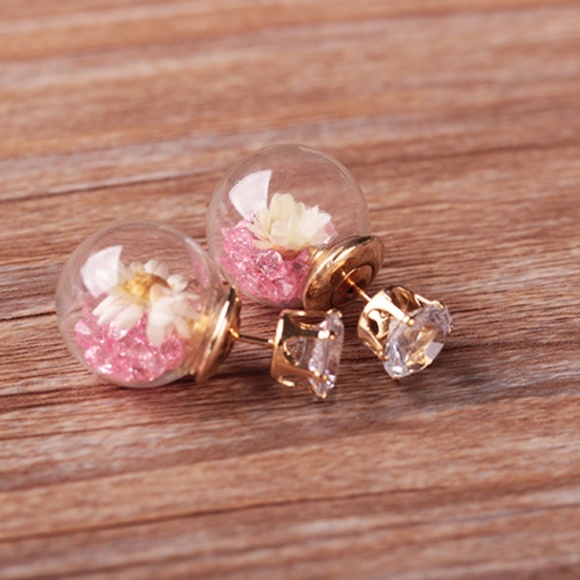 Glass Bubble Ball Gold Stud Earrings